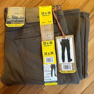 Weatherproof Men's Vintage Stretch Canvas Pants - Dark Brown - Fleece Lined